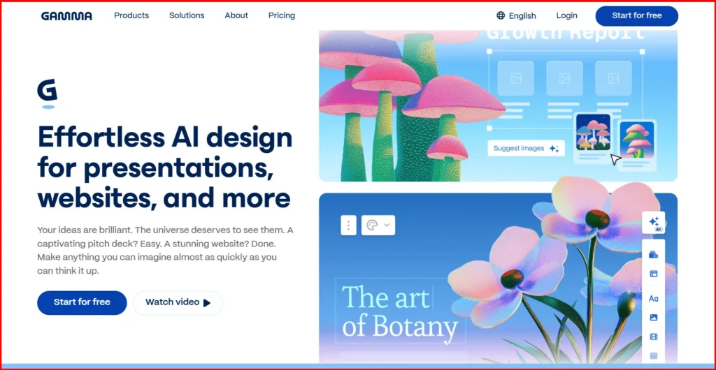 Screenshot Image of Gamma AI Homepage