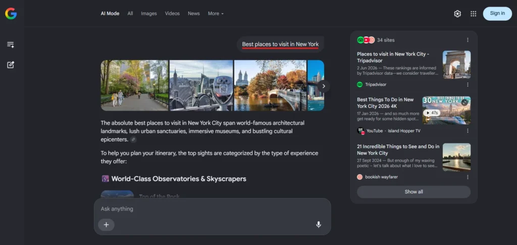Screenshot Image of Google AI Mode Chat Area