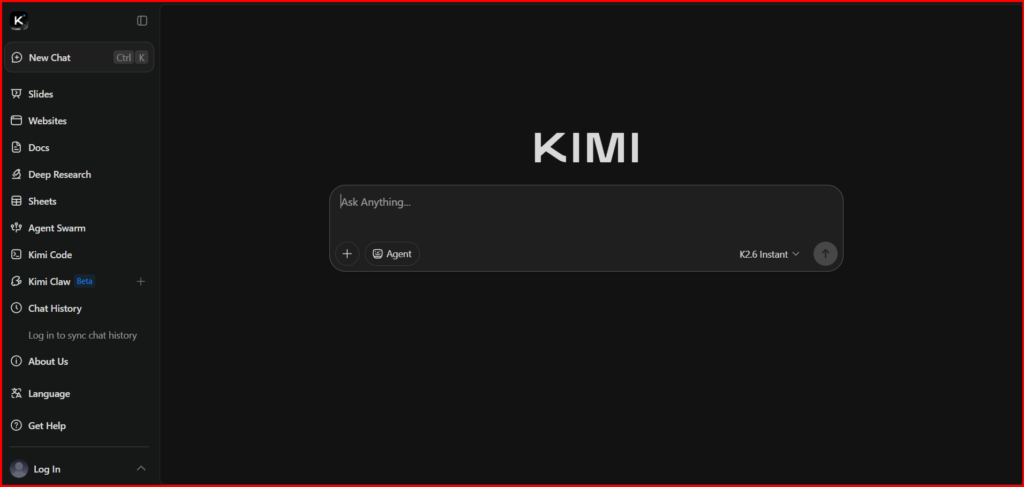 Screenshot Image of Kimi AI Homepage Interface