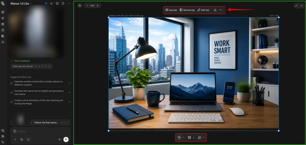 Screenshot Image of Manus AI Canvas Edit Area