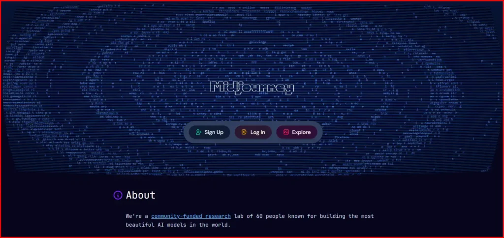 Screenshot Image of Midjourney Homepage Interface