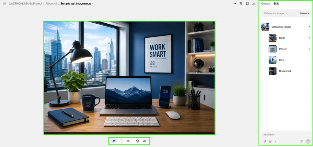 Screenshot Image of Reve Image Editing Area
