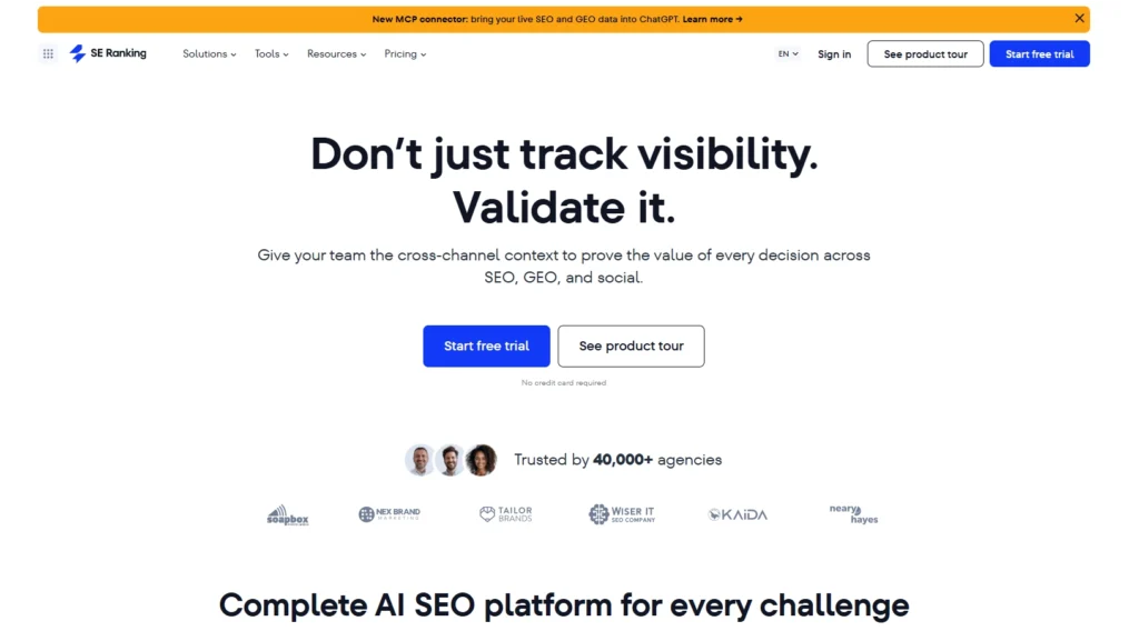 Screenshot Image of SE Ranking Homepage Interface