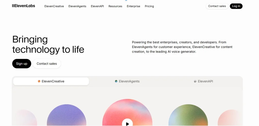 Screenshot of the ElevenLabs Homepage