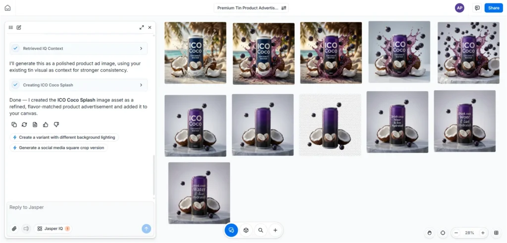 Screenshot Image of Jasper AI canvas area (Image generation)