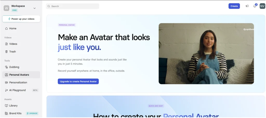 Screenshot Showing the Personal Avatar Interface