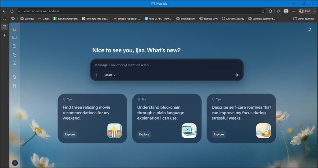 Microsoft Edge browser with Copilot AI assistant and productivity features