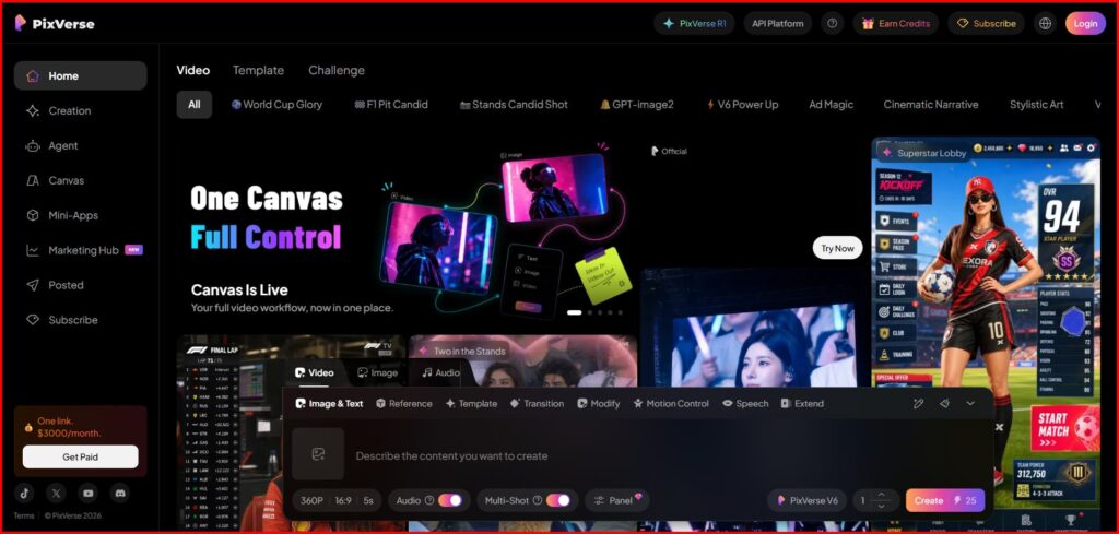 Screenshot Image of Pixverse AI Homepage