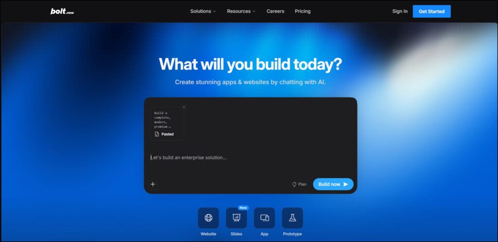 Bolt.new AI vibe coding tool interface