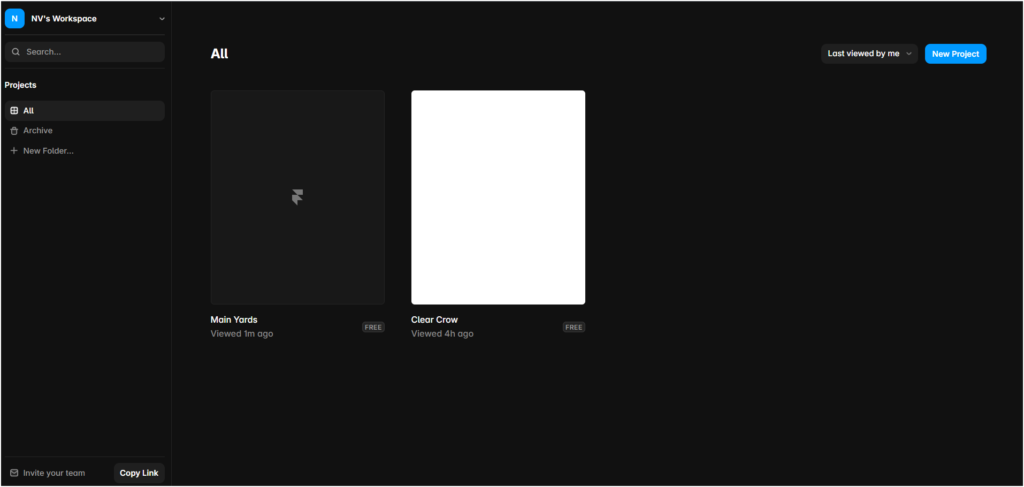 Framer AI website builder project dashboard
