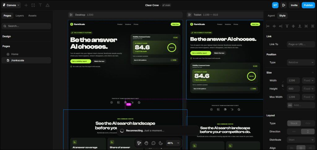 Framer RankScale landing page design editor