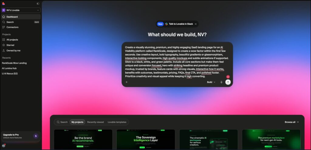 Lovable AI landing page generated for RankScale