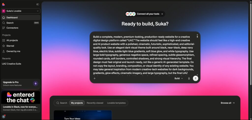 Lovable AI vibe coding tool interface